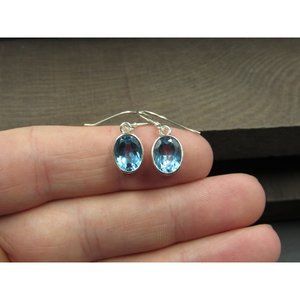 Sterling Silver Great Blue Color Topaz Dangle Earrings Vintage Wedding